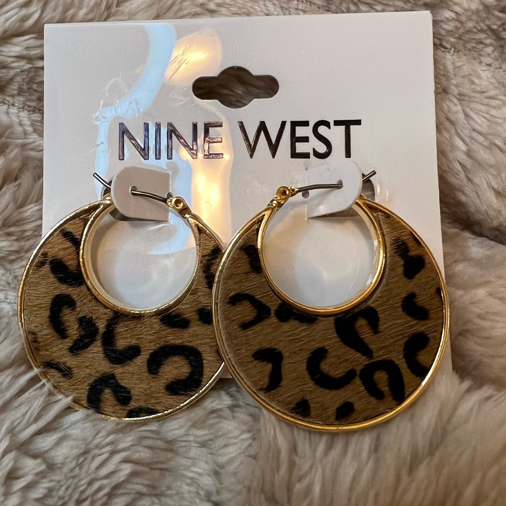 Nine West Gold and Black Animal Print Earrings NWT